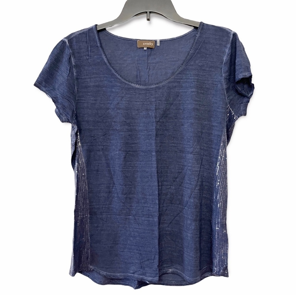 Crosby Navy Blue Faded Wash‎ Sequin Short Sleeve Rayon Tee
